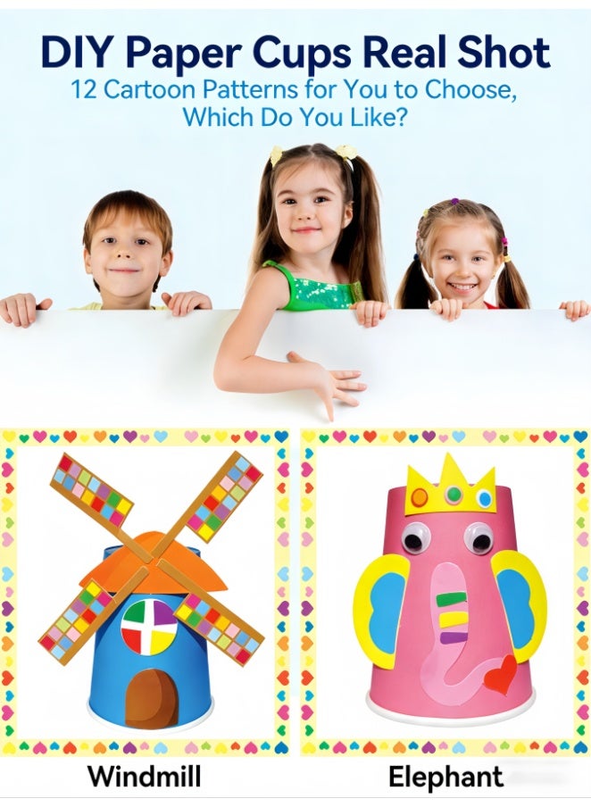 Arts and Crafts for Kids, Toddler Paper Cup Craft Kit with 12 Cute Cartoon Animal Projects, DIY Gifts Birthday Party Fun Preschool Classroom Activity for Girls & Boys - Image 4